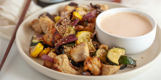Hibachi-Inspired Chicken & Vegetables with Yum Yum Sauce
